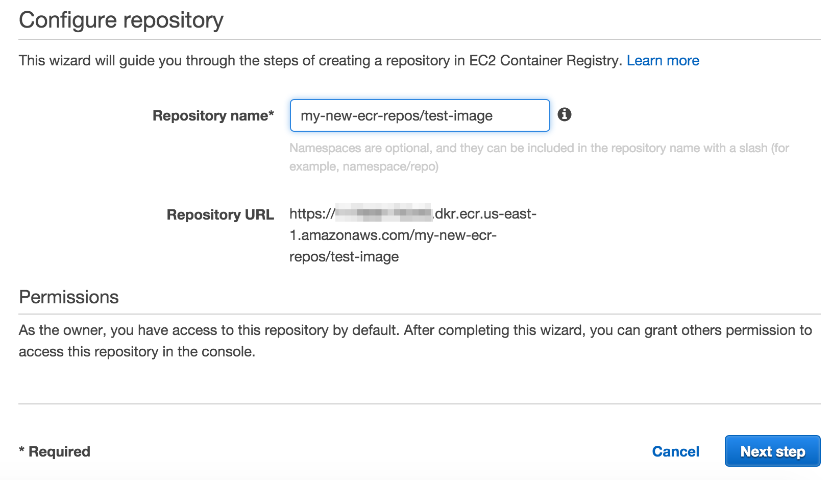 新しい Amazon ECR Repository の作成